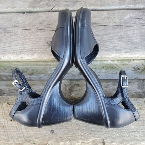 Dansko Roxy Black Leather Buckle Strap Heeled Mary Jane Comfort Clogs 38 - Picture 2 of 9